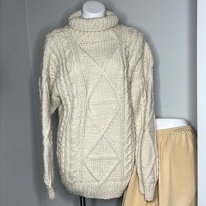 Men’s Hand Knit Wool Fishermen Turtleneck Sweater by Yarnia size large